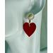 Pearl and red heart dangle earrings, valentine's day earrings